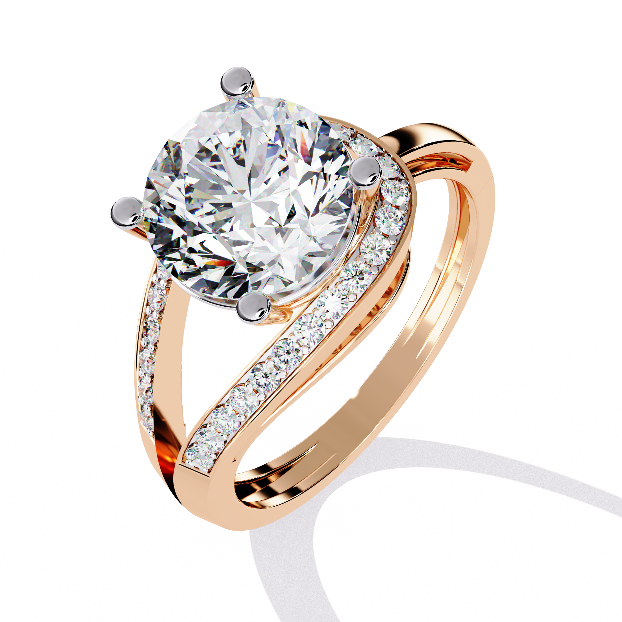 Solitairekart – 2.96 ct Lab Grown Halo Split Shank Ring – 14K Yellow Gold